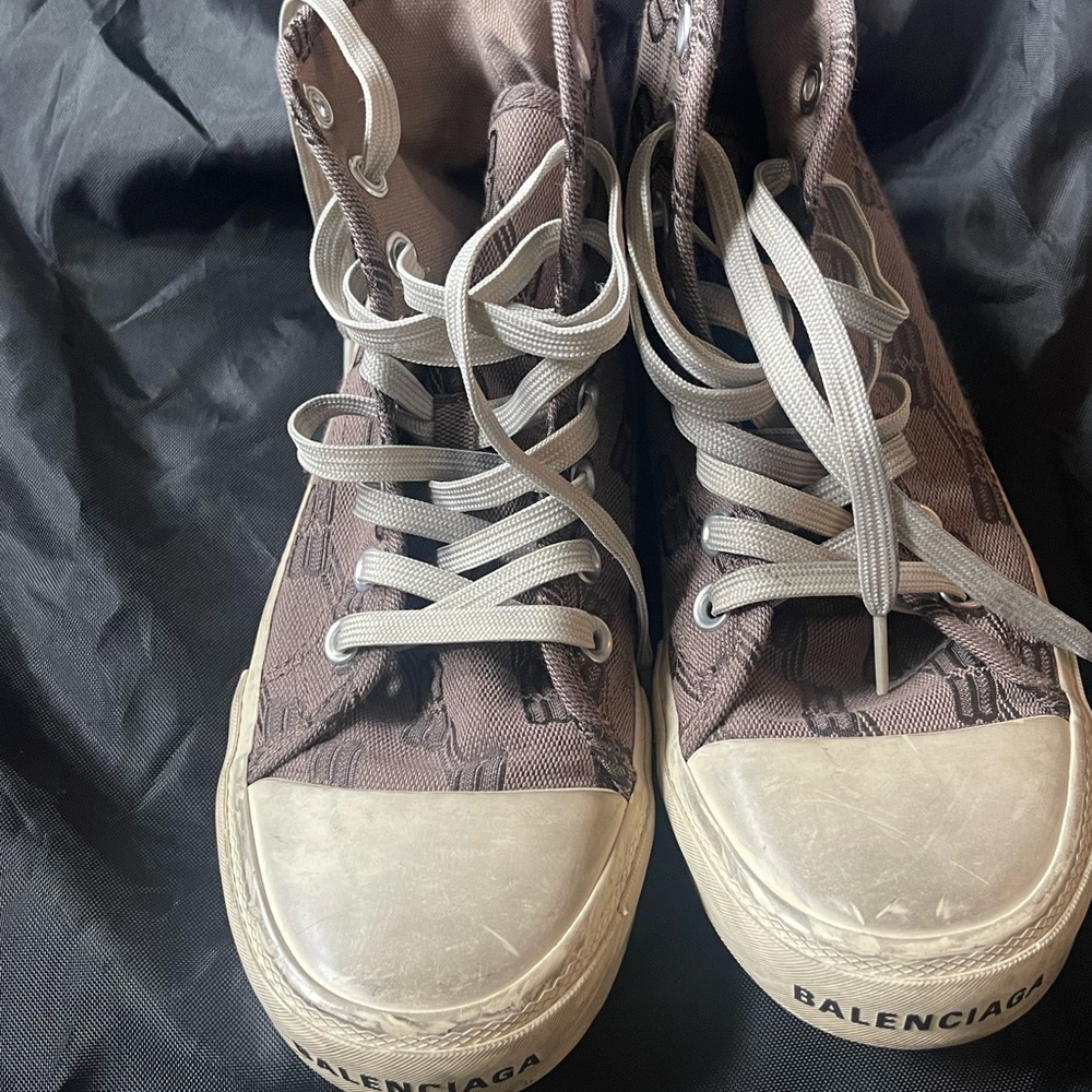 Balenciaga Brown and Gray High-Top Sneakers